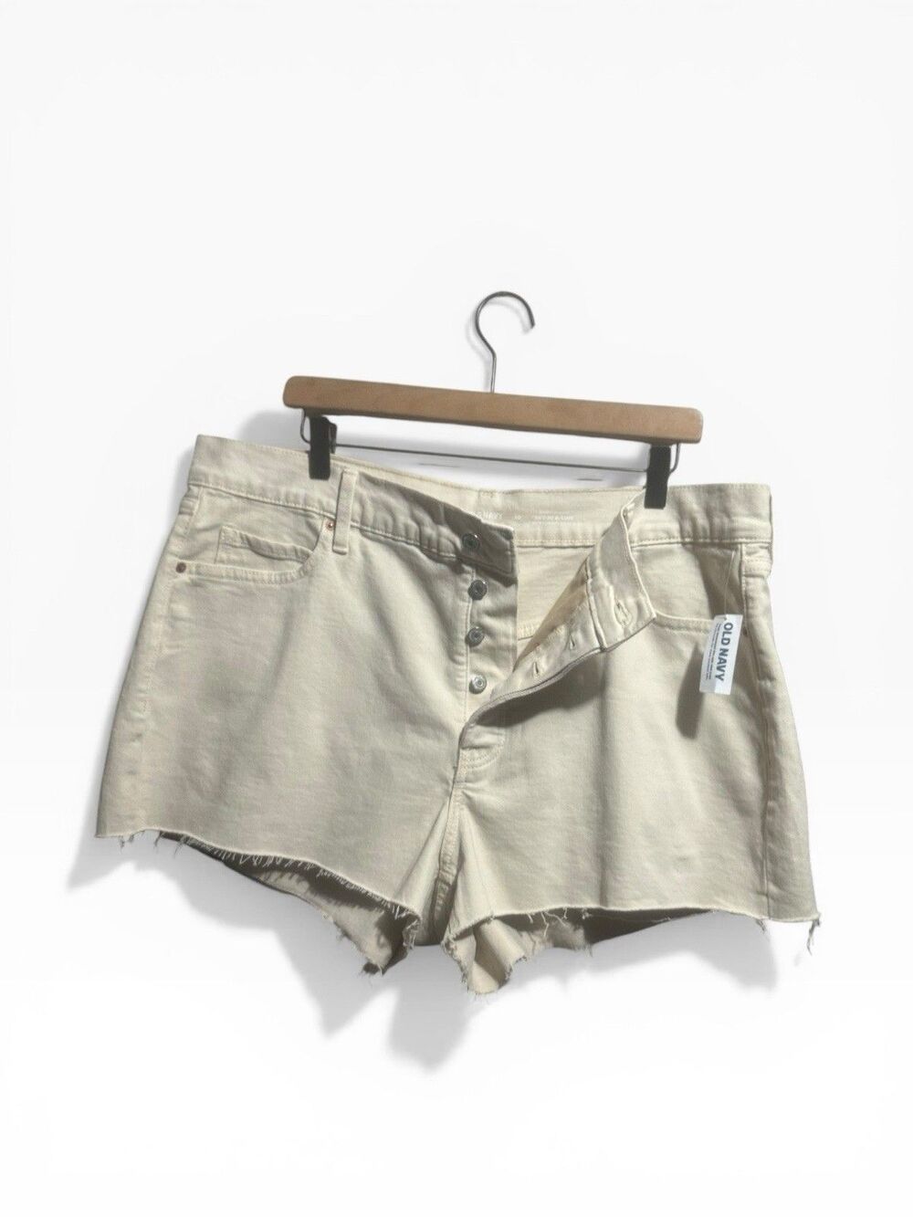 Old Navy Ski High Rise Shorts Womens 20 Plus Size Cream Neutral Denim Cut-Offs